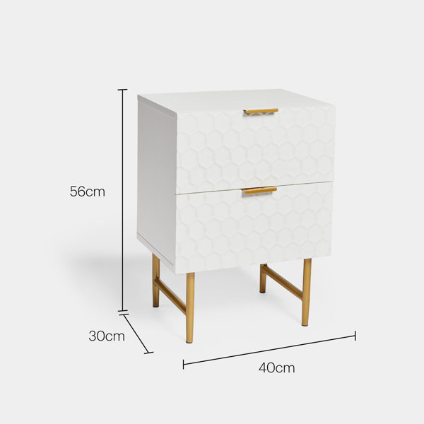 Etta Avenue Mccarty White/Gold Bedside Table 2 Drawer Geometric Design